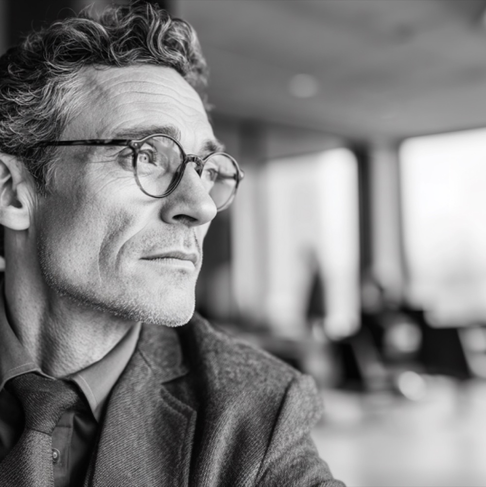 Homme à lunettes rondes